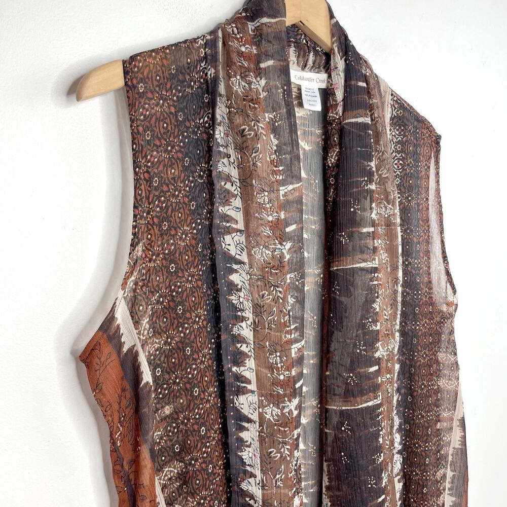 Vintage Y2K‎ Coldwater Creek Sheer Kimono Top Brown Fairy Grunge Earthy Flowy - Picture 3 of 9